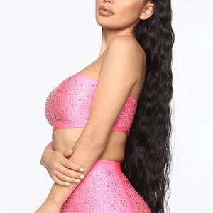Pink Polka Dot Crop Top and Skirt Set